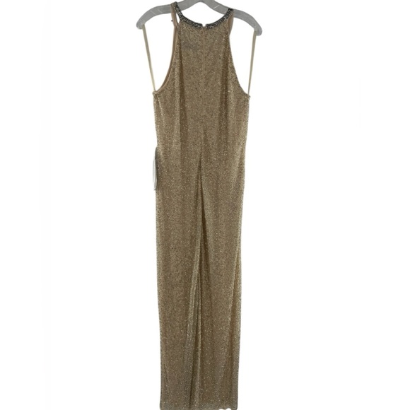 NWT Mac Duggal Beige Beaded Sleeveless High Neck Column Gown 12 - Picture 8 of 9